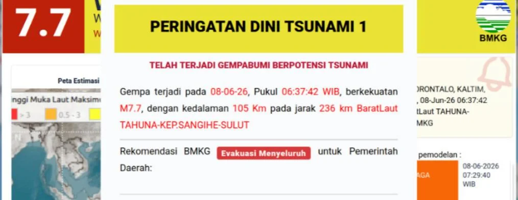Peringatan Dini Tsunami Dikeluarkan Usai Gempa Bumi Magnitudo 7,7 Guncang Negara Filipina-Wilayah Laut Utara Sulawesi-Gorontalo