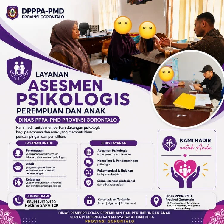 DPPPA-PMD Provinsi Gorontalo Hadirkan Layanan Asesmen Psikologis sebagai Bagian dari Pemenuhan Hak Anak Korban Dugaan Kekerasan Seksual