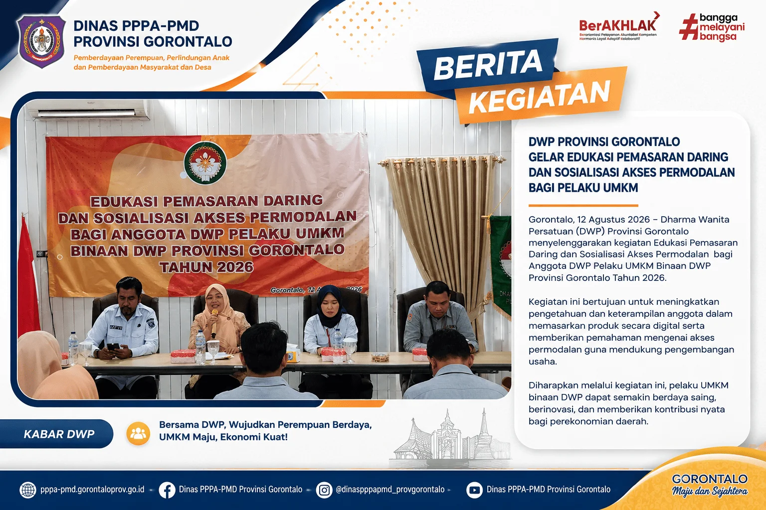 Edukasi Pemasaran Daring dan Sosialisasi Akses Permodalan bagi Pelaku UMKM Binaan DWP Provinsi Gorontalo