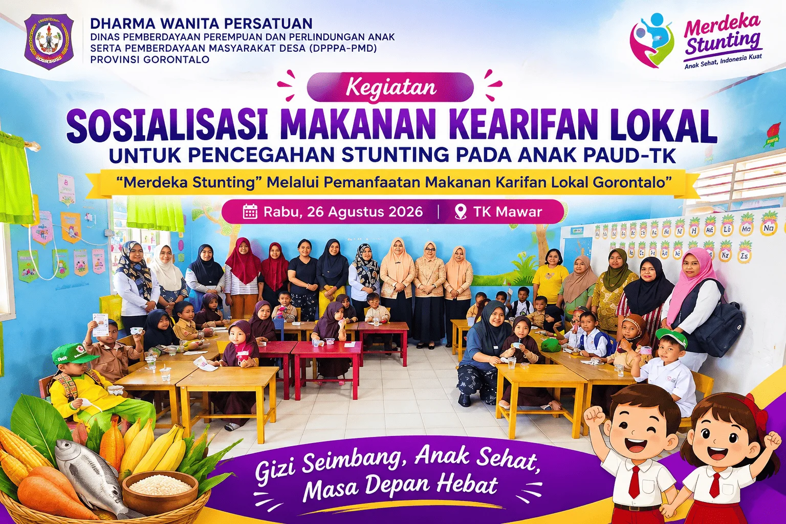 DWP Dinas PPPA-PMD Gorontalo Edukasi Anak PAUD-TK Mawar tentang Makanan Lokal Bergizi untuk Cegah Stunting
