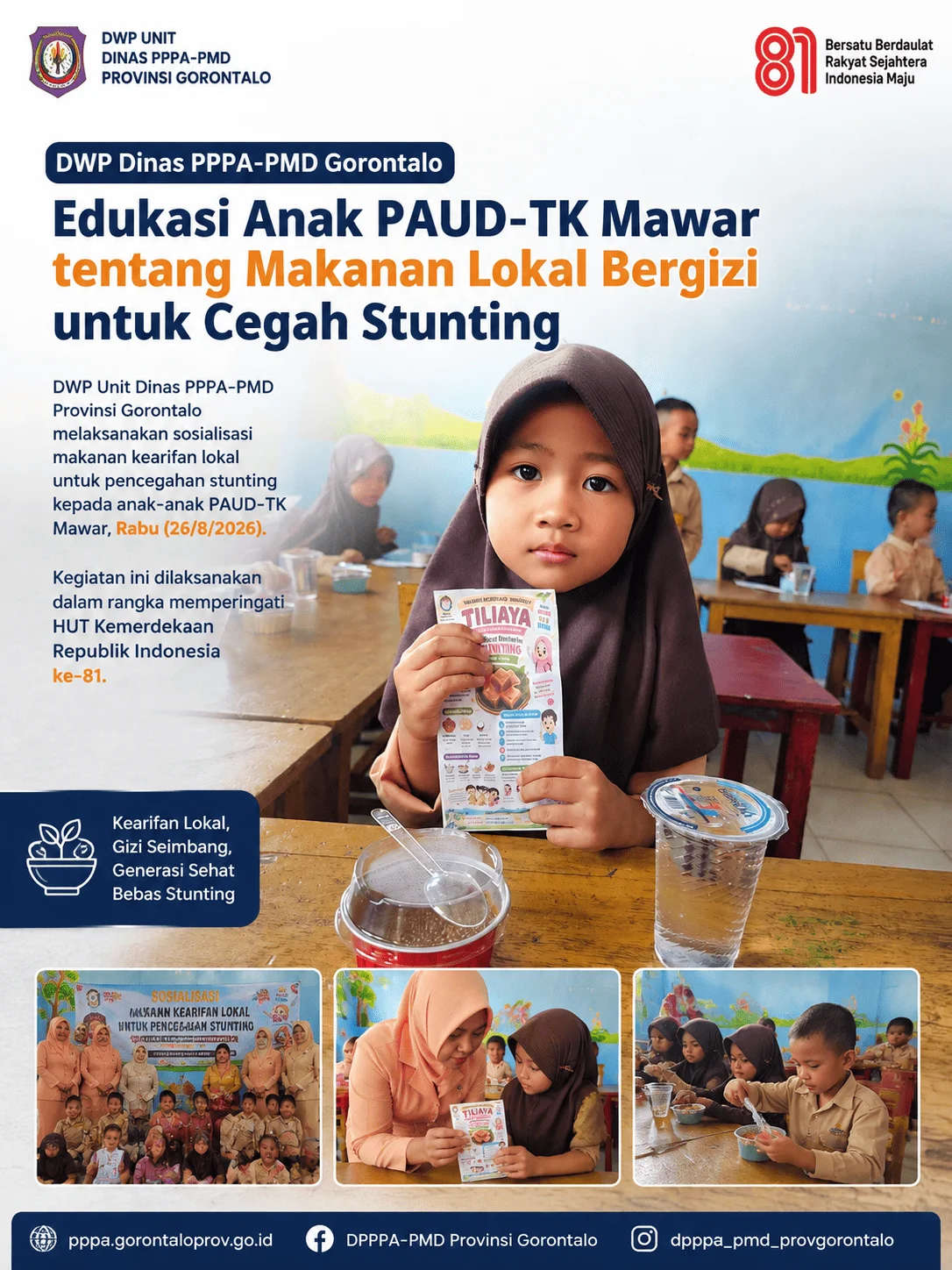 DWP Dinas PPPA-PMD Gorontalo Edukasi Anak PAUD-TK Mawar tentang Makanan Lokal Bergizi untuk Cegah Stunting