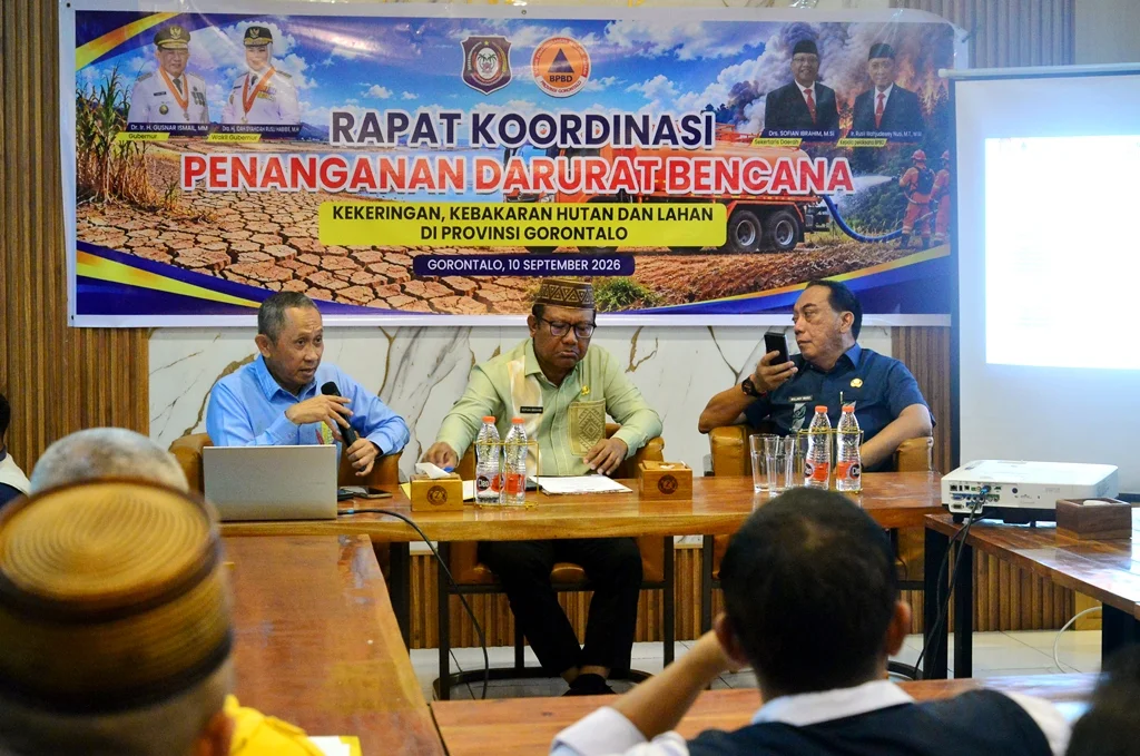 Rakor Penanganan Darurat Kekeringan dan Karhutla, Kalak BPBD Gorontalo Paparkan Data Faktual