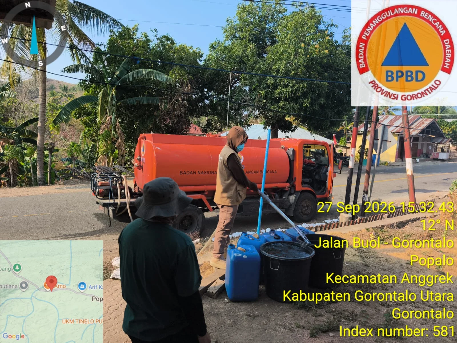 BPBD Gorontalo Kembali Suplai Air Bersih untuk Warga Putiana Gorut