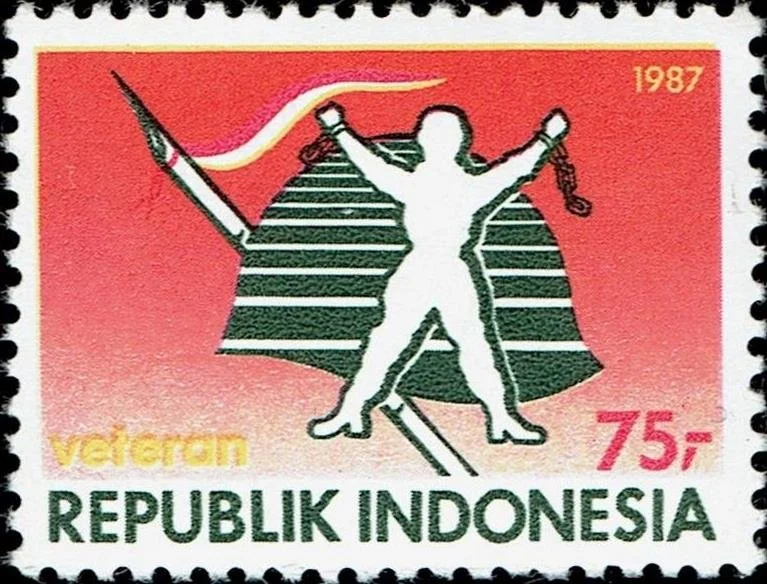 Prangko 75 Rp tahun 1987 bergambar wanita veteran