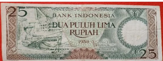 Uang Kertas 25 Rupiah Tahun 1958 Bergambar Orang Menenun