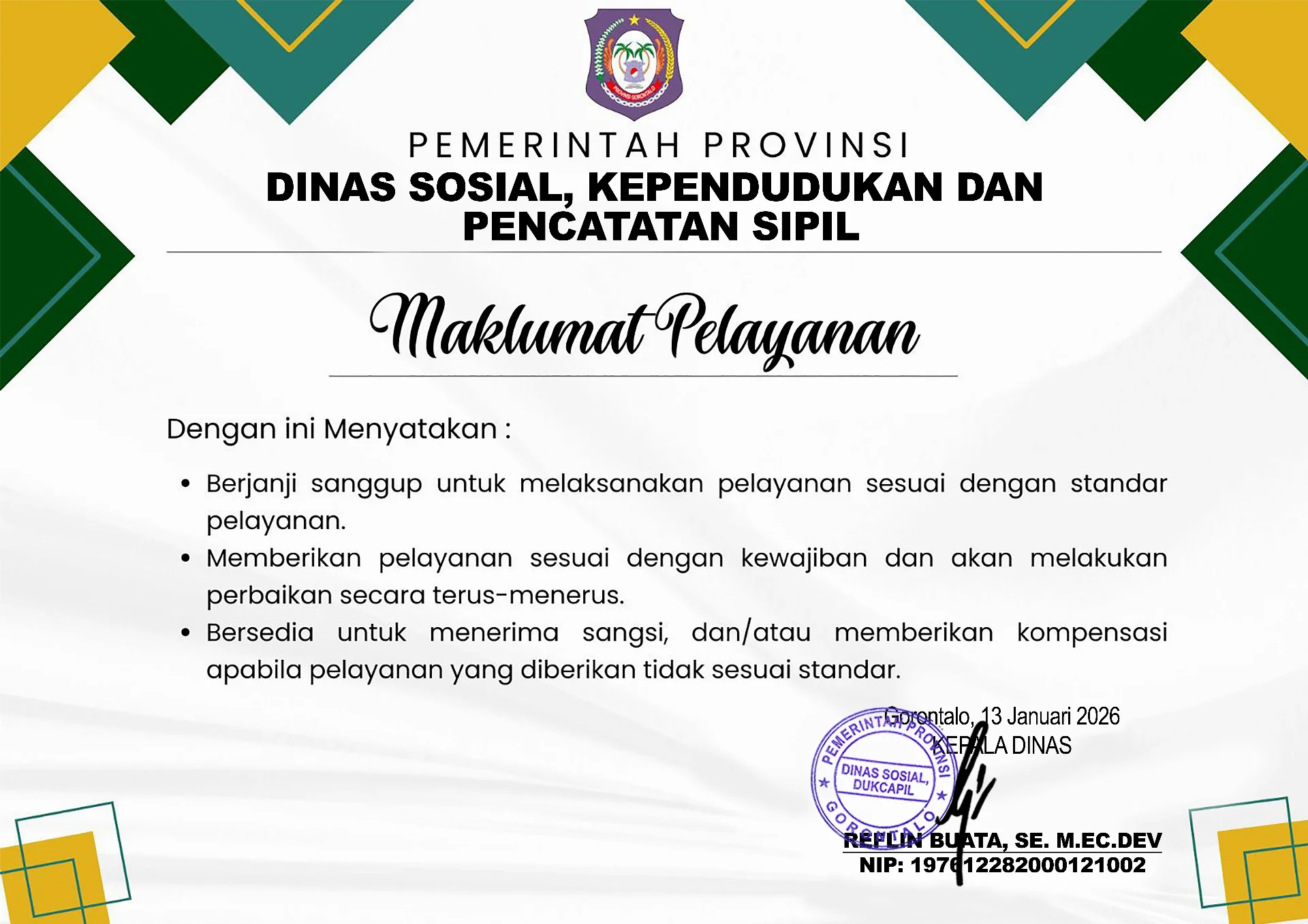 Maklumat Standar Pelayanan Publik