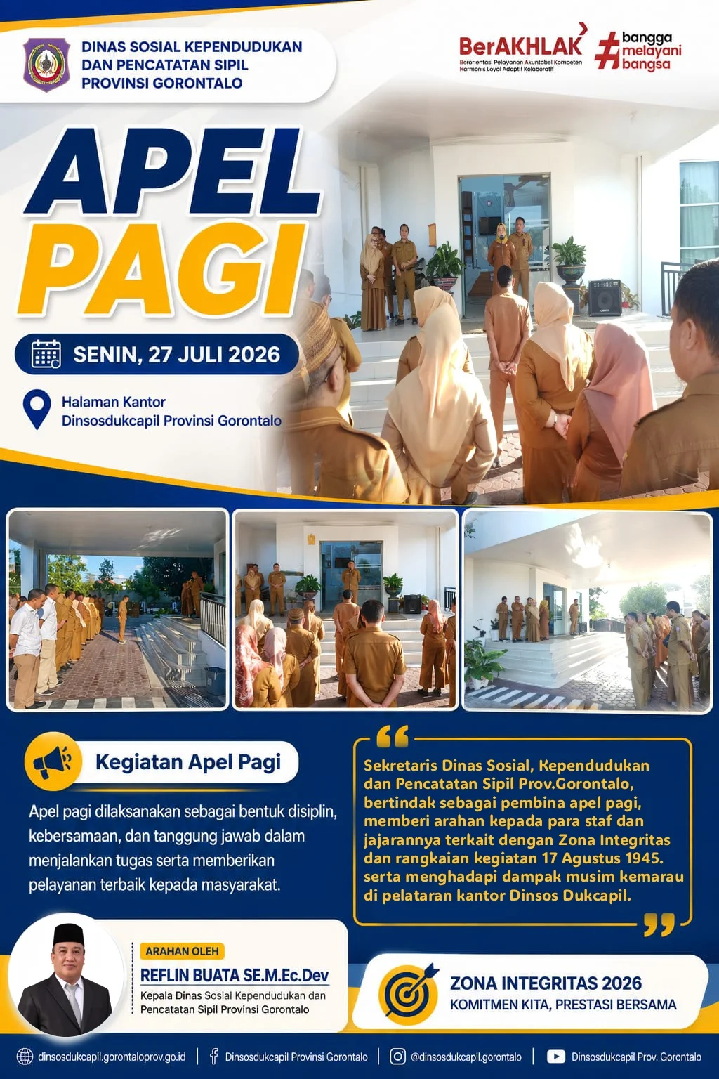 APEL KERJA, DINAS SOSIAL KEPENDUDUKAN DAN PENCATATAN SIPIL PROVINSI GORONTALO. 27 juli 2026